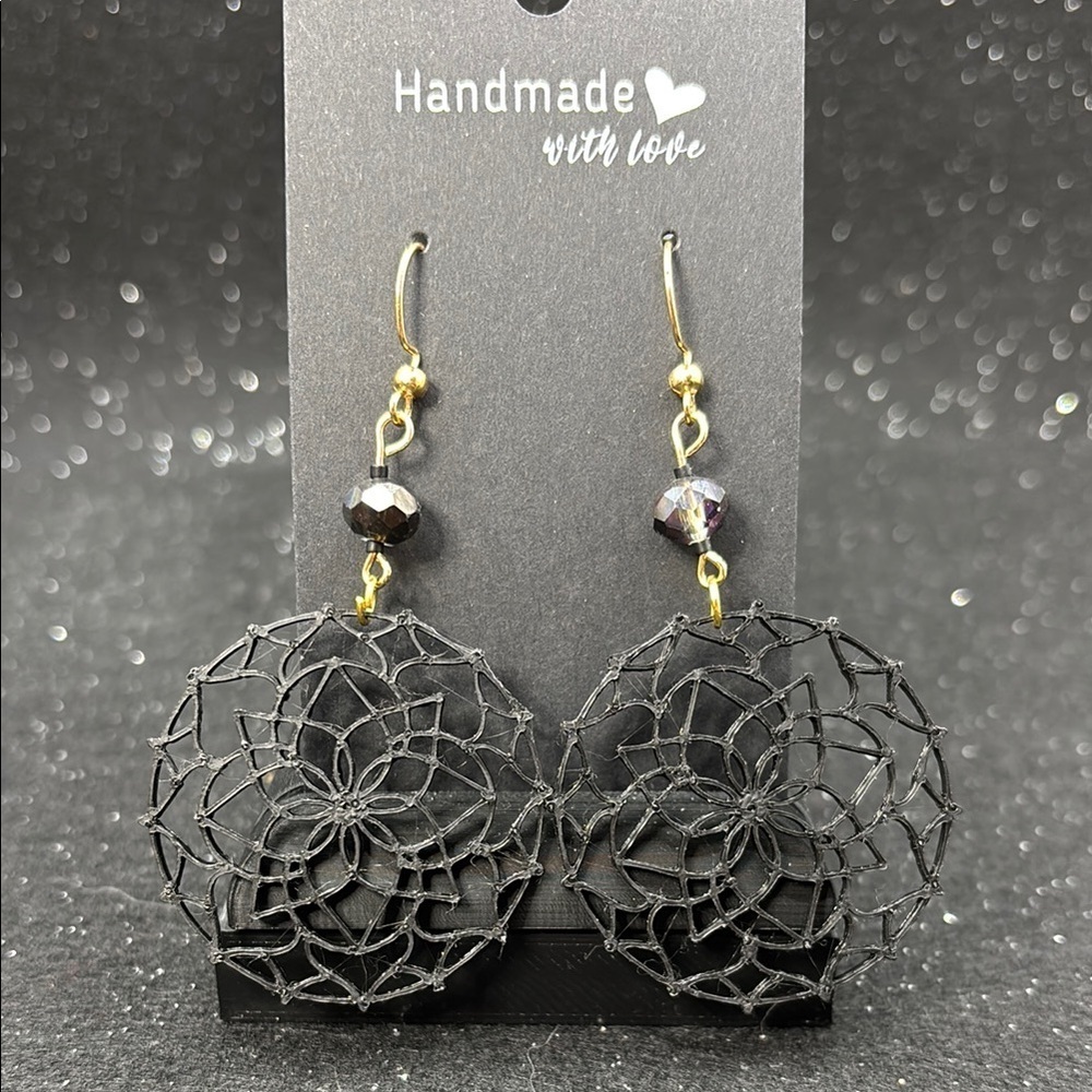 Handmade Black Earrings with Gold Accents